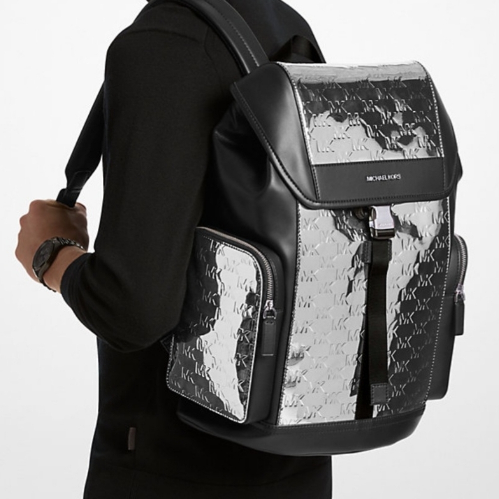 Michael Kors Cooper Medium Metallic Logo Debossed backpack Silver $528 - Picture 4 of 7